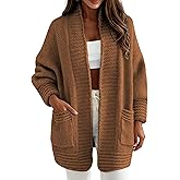 APAFES Womens Cardigan Sweaters Open Front Long Soft Chunky Knit Sweater Outerwear with Pockets