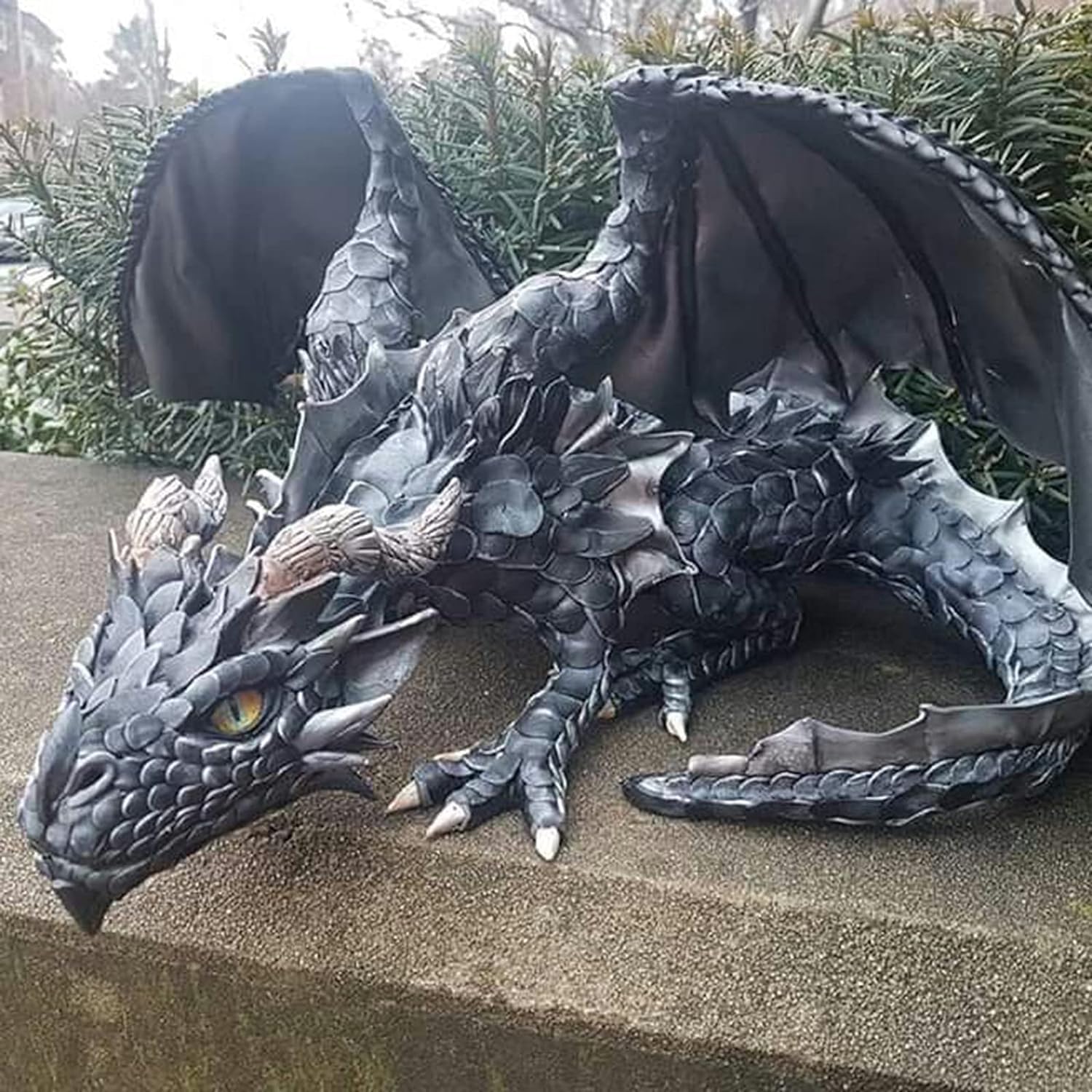 Ndier Resin Big Squatting, Armoured Dragon Guardian Figurines, Reison Dragon Sculpture, Vintage Flying Combat Dragon Statue for Indoor Outdoor Home Garden Decoration