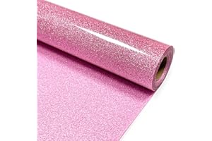 MerryMade Pink Glitter Heat Transfer Vinyl 12" x 5 ft HTV for Shirts, Glitter HTV for All Cutter Machine - Easy to Cut & Weed for Heat Vinyl Design (Pink)