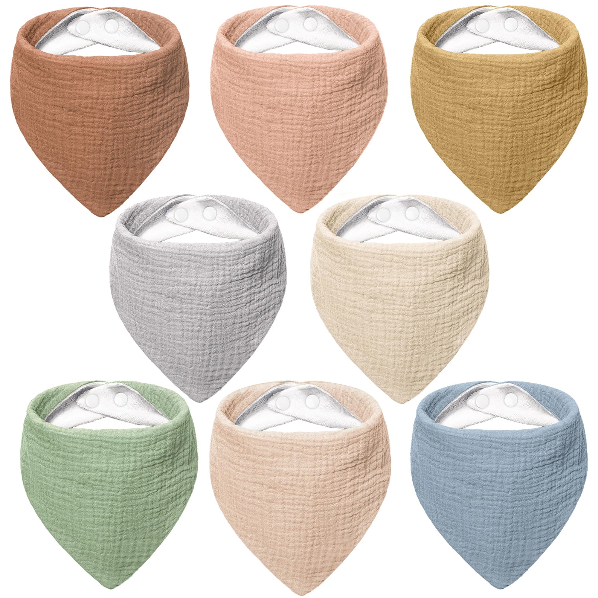 Photo 1 of Bearmoss Muslin Baby Bibs 8 Pack Soft Bandana Bibs for Drooling & Teething, Absorbent Burp Cloths with Adjustable Snaps
