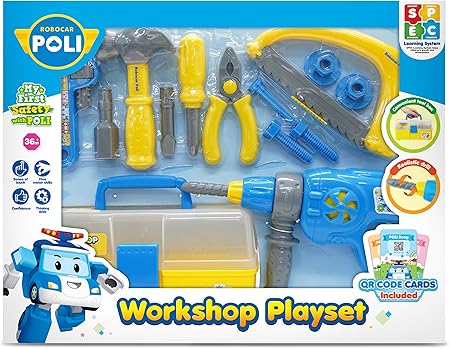 Amazon ロボカーポリー ロボカーポリー大工さんセット 大工さんセット ロボカーポリーおもちゃ用ツールセット ロボカーポリー電動ドリル Workshop Playset 大工さん おもちゃ