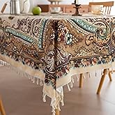 Erbnaryx Handblock Print Tablecloth for Square Tables,Fringed Edges with Arab Pattern Tablecloths,Table Cover Cloth Decorative for Kitchen Dining Room,59"x 59"