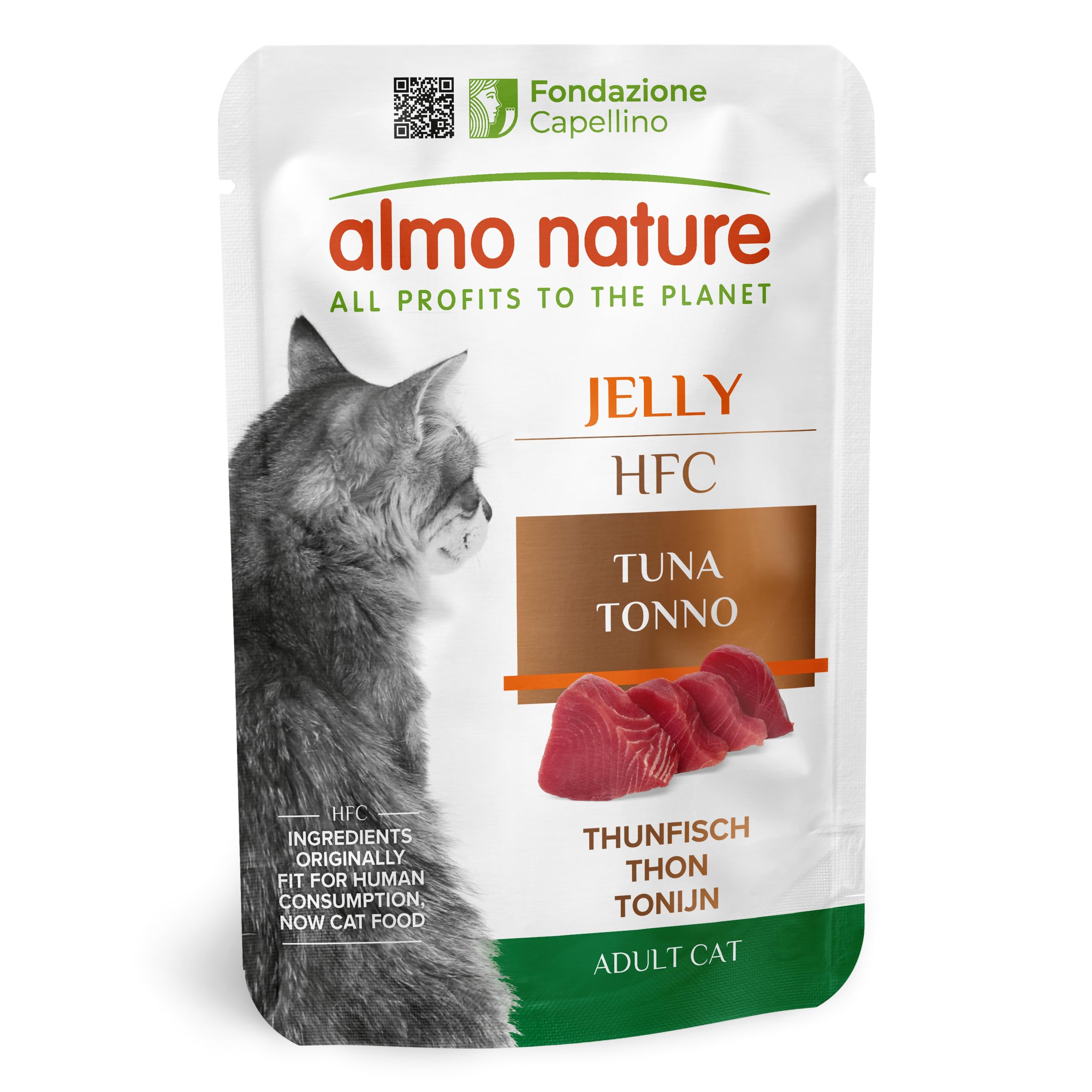 Almo Nature HFC Jelly - Wet Cat Food for Adult Cats - Tuna - Human-Grade, Gluten-Free, Monoproteic - 55g (Pack of 24)
