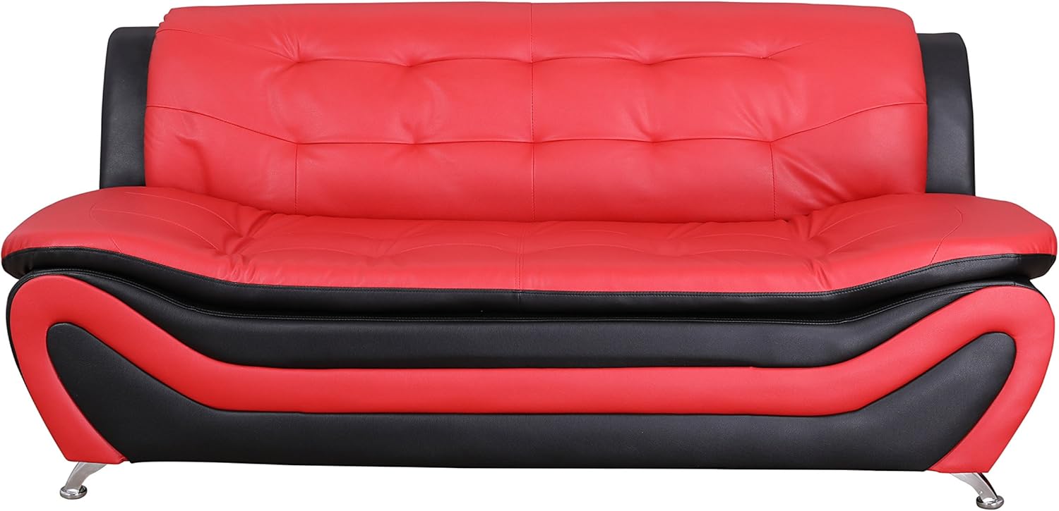 Beverly Fine Furniture Aldo ((3 Piece) Modern Sofa Set, Black/Red: Furniture & Decor