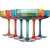 Khen Plastic Acrylic Ribbed Vintage Art Deco Martini, Champagne & Cocktail Retro Color Shatterproof Coupe Glasses | Set of 6 | 8 oz Ripple Glassware Classic Cocktail Indoor & Outdoor, European Style