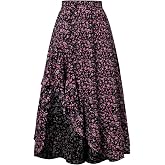 Scarlet Darkness Women's Floral Maxi Skirts Summer Boho Western Skirt | Flowy Long Skirt, Elastic High Waist, High-Low Ruffle Hem, Festivals, Beach, Vacation, Ren Fairs