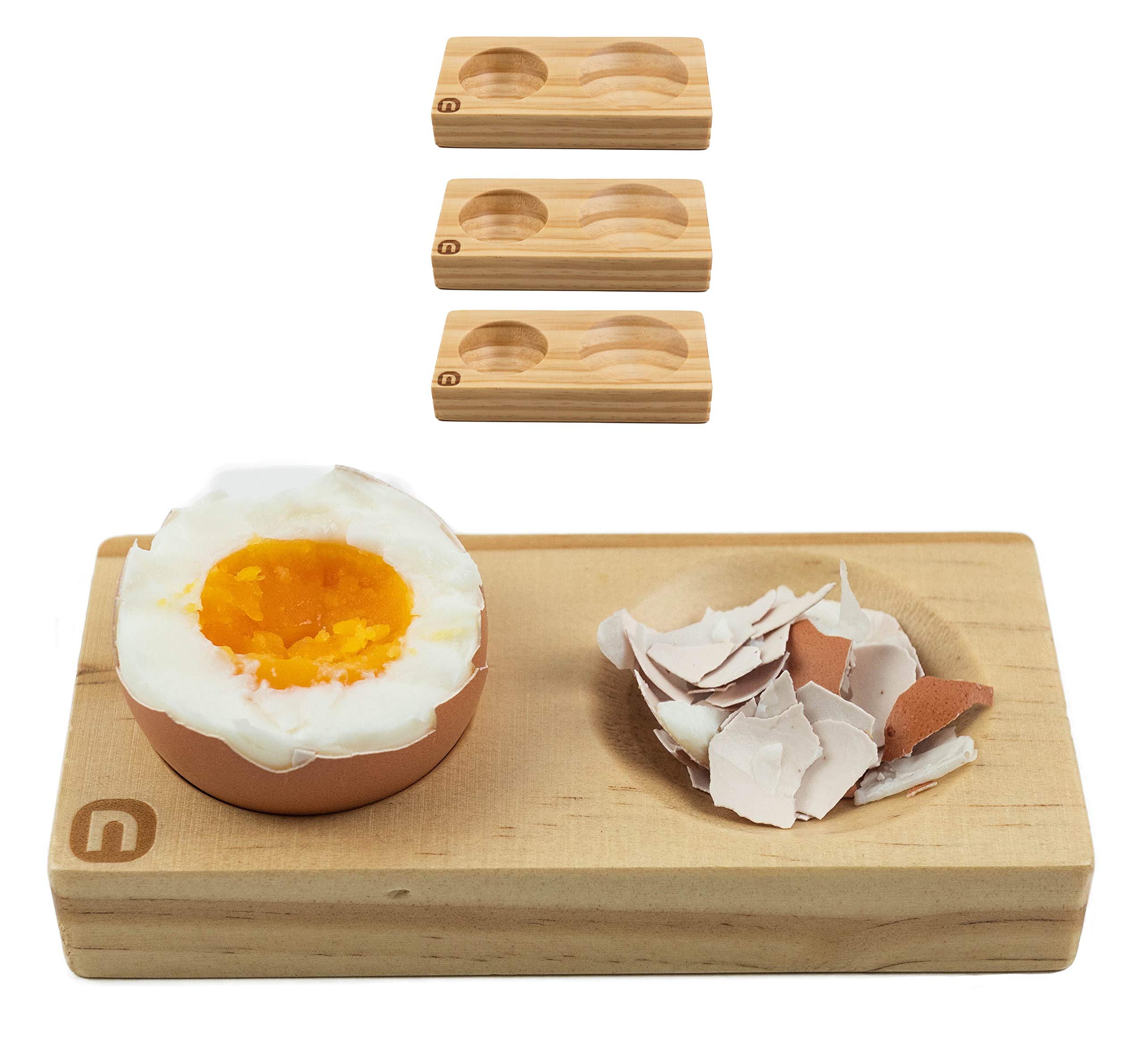 naturlik egg cups (set of 4) made pinewood | Practical: No more eggshells on table or plate | Modern, unique design | Perfect for every breakfast table