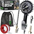 Rhino USA Tire Pressure Gauge with Inflator (0-100 PSI) - Heavy Duty Air Chuck and Compressor Accessories with Stainless Braided Hose, Large Analog Dial and Solid Brass Hardware for Truck and RV