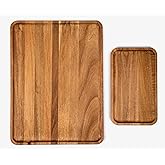 Maple Mill - Acacia Rectangle Wooden Tray - 2 Sizes 16" X 12" and 10" X 6" - Food Safe Serving Tray - Large & Small Wooden Trays Combination - Durable Wood Display Tray for Coffee Party or Home Decor