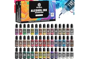 GC QUILL Alcohol Inks for Resin- 43 Colors (12 Metallic, 7 Fluorescent, 24 Normal) - 45 Bottles 10ml Each - Resin Dye, Alcohol Ink Set, Epoxy Resin Pigment Liquid for Tumblers, Yupo Paper GC-AK45