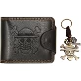 MOMODEER OP Wallet for Men Straw Hat Luffy Anime Wallet Faux Leather Slim Wallet Short Bifold Brown - Brown