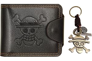 MOMODEER OP Wallet for Men Straw Hat Luffy Anime Wallet Faux Leather Slim Wallet Short Bifold Brown, Brown-1