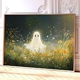 Vintage Spooky Pictures Colorful Landscape Canvas Wildflower Ghost Paintings Gothic Ghost Poster Dark Wildflower Wall Art Cute Gothic Artwork Colorful Botanical Prints Living Room 16x24in No Frame