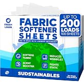 Sudstainables Fabric Softener Sheets for Washer, Fresh Linen, 200 Loads | Softens fabrics, reduces static cling and wrinkles, compatible with all washing machines and dryers.