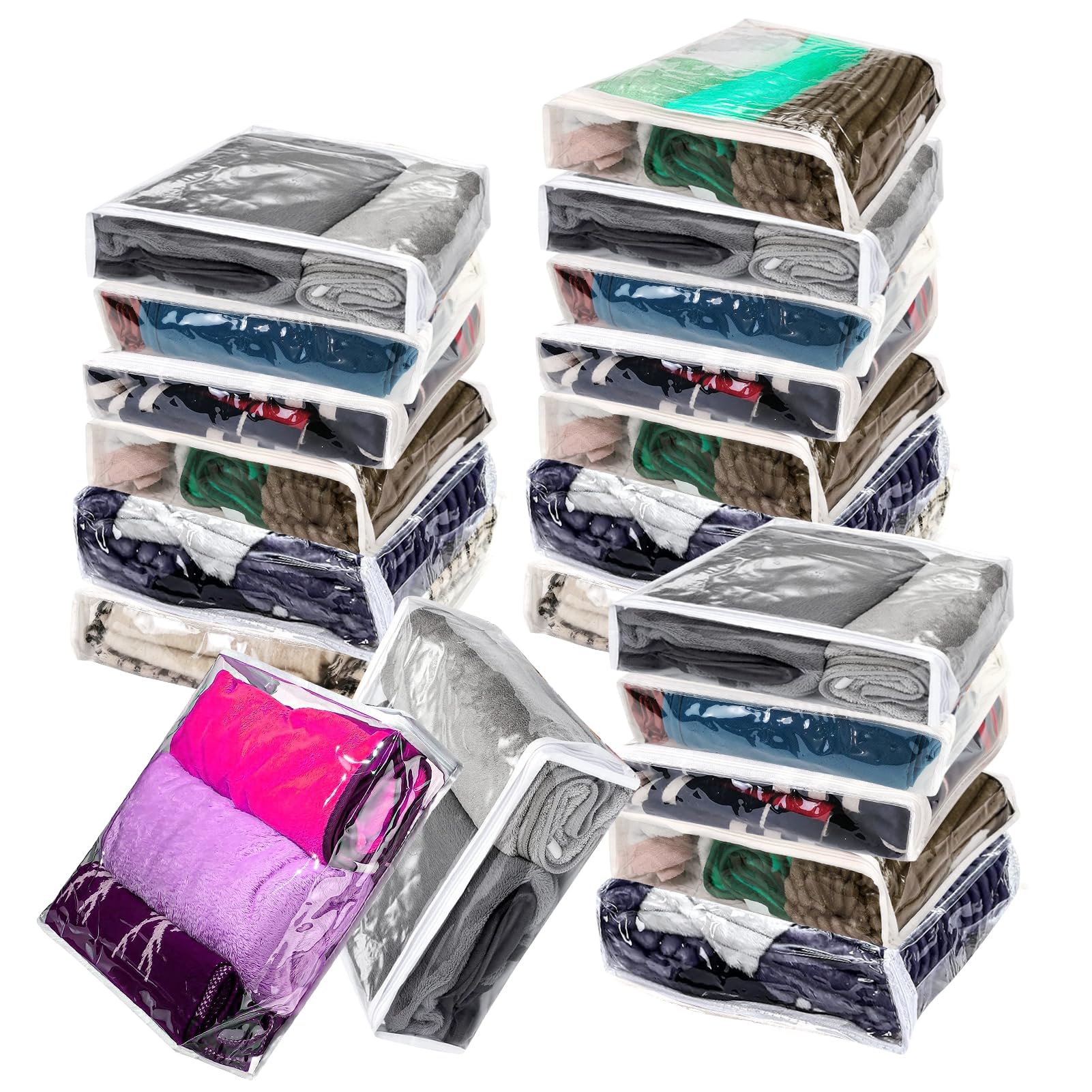 Photo 1 of 20Pcs Clear Vinyl Zippered Storage Bags, Plastic Storage Bags for Blankets Sweater Clothes Bed Sheet Organizer with Zipper for Closet Sweater Bed Sheet Pillow