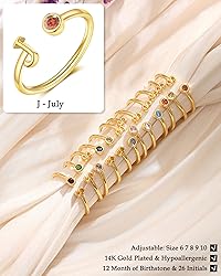 FUNEIA Initial Birthstone Rings for Women Teen