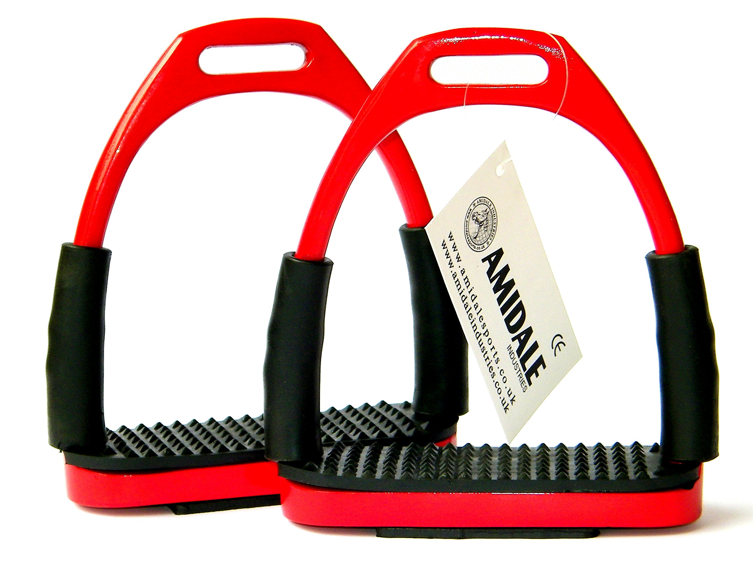 Amidale Flexi Safety Stirrups Horse Riding Bendy Irons S. Steel Red 4.75