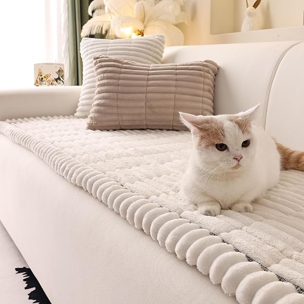 NESTLYMOLY COUCH COVER FOR SOFA, SECTIONAL COUCH COVER FOR DOGS, SOFA COVER WASHABLE, CUSHION COVER BLANKET PAD BED MAT FOR PETS, FLEECE FURNITURE PROTECTOR, WHITE, 23.6X23.6IN