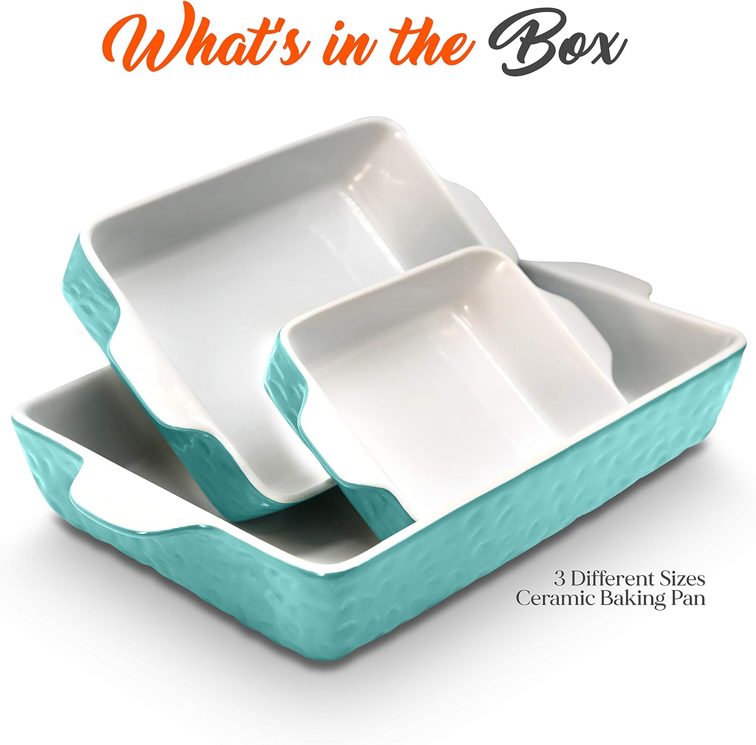 NutriChef 3Pcs. Nonstick Bakeware PFOA PFOS PTFE Tray Set w/Odor-Free Ceramic, 446°F Oven Microwave/Dishwasher Safe Rectangular Baking Pan, Aqua: Kitchen & Dining