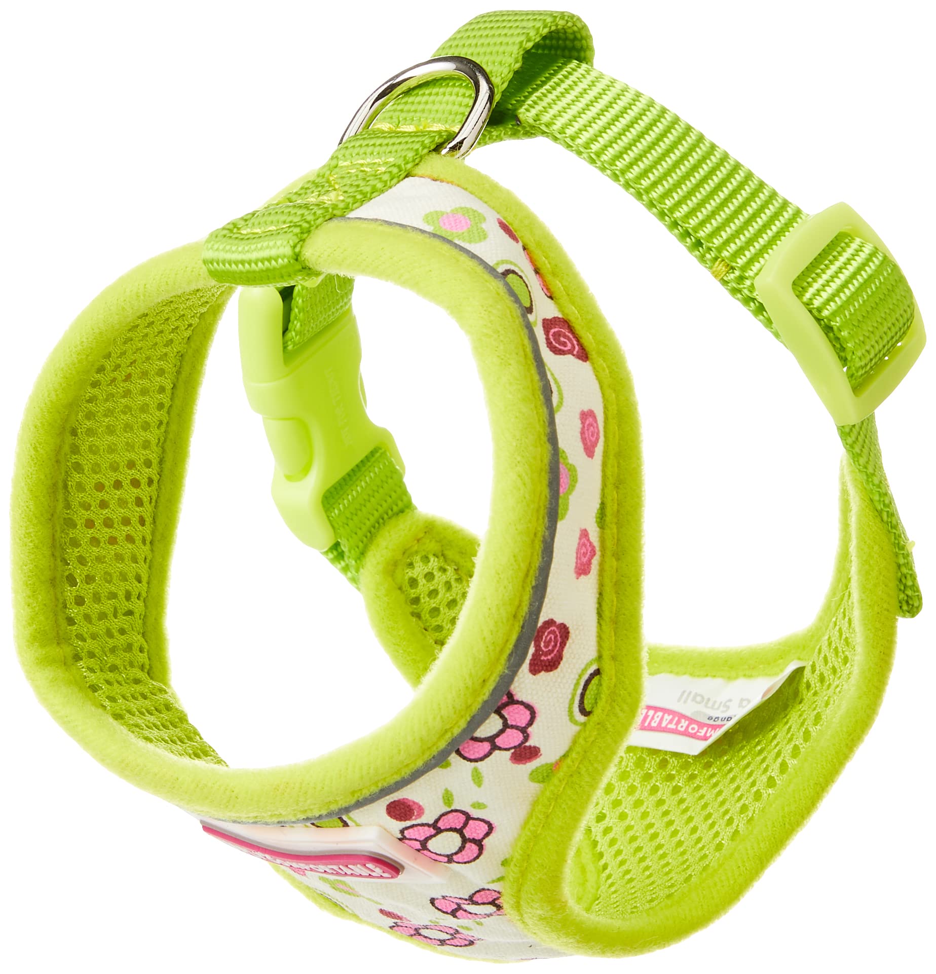 Ancol Lime Flowers Dog Harness Nylon Straps Adjustable Buckles Quick Click Fastener Comfortable Breathable Soft Padded Pet Training Accessory - XS - 34 - 45 cm
