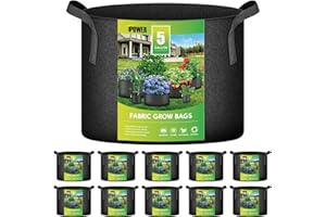 iPower 5 Gallon 10 Pack Grow Bags Nonwoven Fabric Pots Aeration Container with Strap Handles for Garden and Planting, 10-Pack Black, 5 Gallon