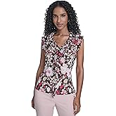 Tommy Hilfiger Women's Sleeveless Mix Media Ruffle Front Blouse