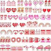 Tondiamo 36 Pairs Valentine's Earrings for Women Holiday Studs Earrings Bulk Cute Rose Gnome Heart Candy Rainbow Studs for Women Valentine's Day Gift(Stud)