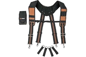 MELOTOUGH Work Belt Suspenders for Tool Belt Suspenders with Large Moveable Phone Holder, Khaki Color