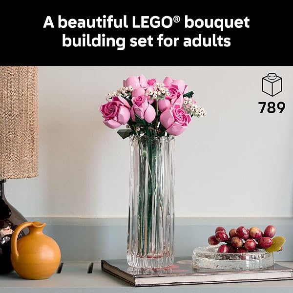 LEGO BOTANICALS BOUQUET OF PINK ROSES ARTIFICIAL FLOWERS – BUILDING BLOCKS FOR ADULTS, AGES 18+ – GIFTS FOR BIRTHDAYS FOR HER – FLOWERS FOR HOME OFFICE, SHELF OR ROOM DECOR – 10374