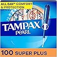 Tampax Pearl Tampons for Women, with LeakGuard Braid, Super Plus Absorbency, Unscented, 100 Count (2 Packs of 50)