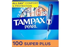 Tampax Pearl Tampons for Women, with LeakGuard Braid, Super Plus Absorbency, Unscented, 100 Count (2 Packs of 50)