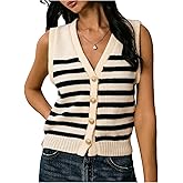 Milumia Women's Striped Sweater Vests Button Down V Neck Sleeveless Knit Tank Top