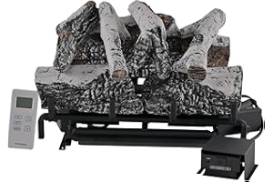 Americangaslogs 18-24 Inch Ventless Fireplace Logs Set with Remote Control, Only Used for Liquid Propane Fireplace,Heats up to 36000 BTU (Liquid Propane Fireplace Birch, 18Inch)
