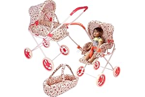 THE NEW YORK DOLL COLLECTION Baby Doll Stroller Play Set, 3-in-1 Babydoll Stroller with Removable Bassinet Baby Carriage for Dolls Toy Doll Stroller for Toddlers 3-4 Years, (Floral)