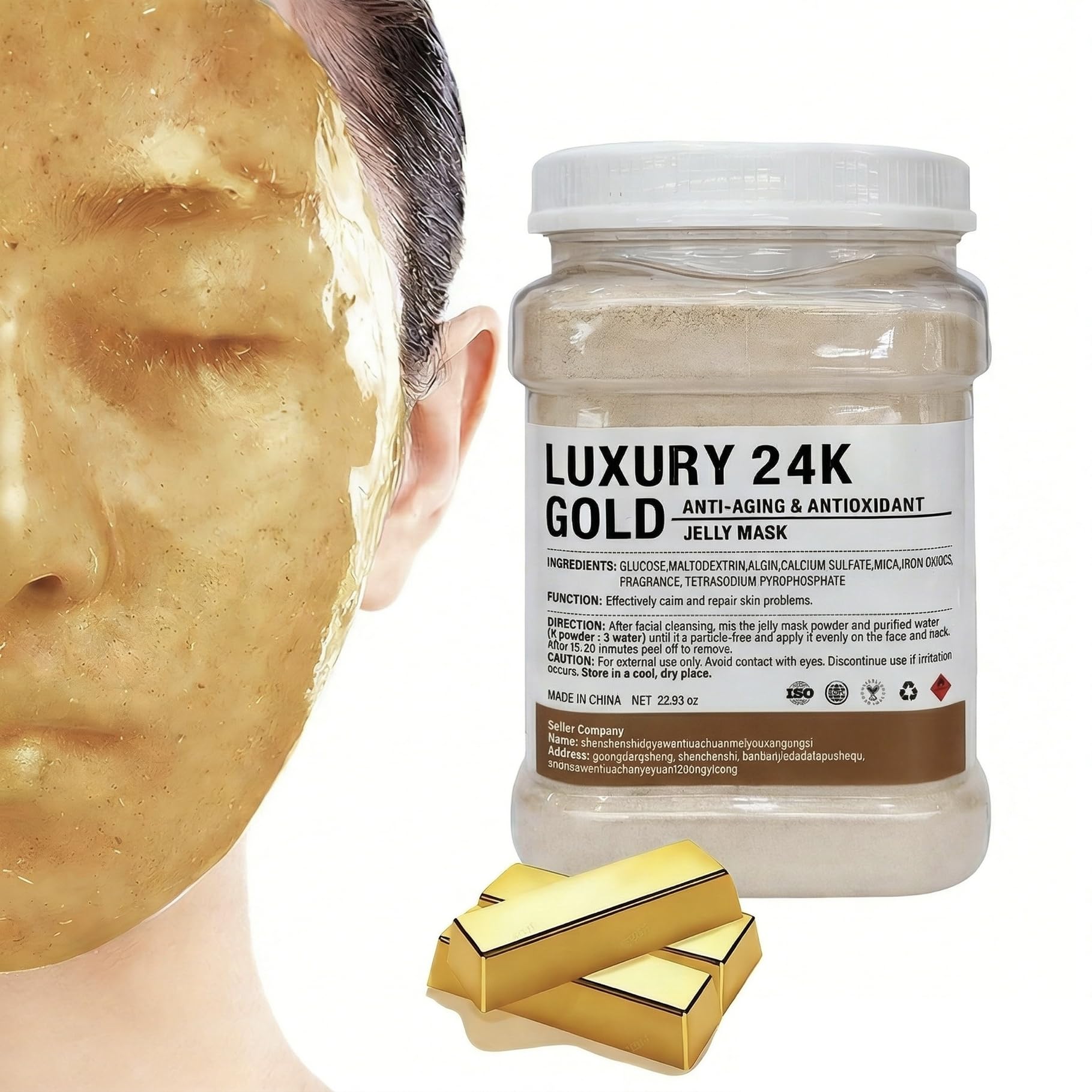 POZTL Jelly Mask Powder for Facials, 24K Gold Anti Aging Jelly Face Mask, Professional Peel Off Hydro Face Mask Powder for Fight Fine Lines, Dullness & Uneven Skin Tone, DIY SPA 23 FLOZ Mask Powder