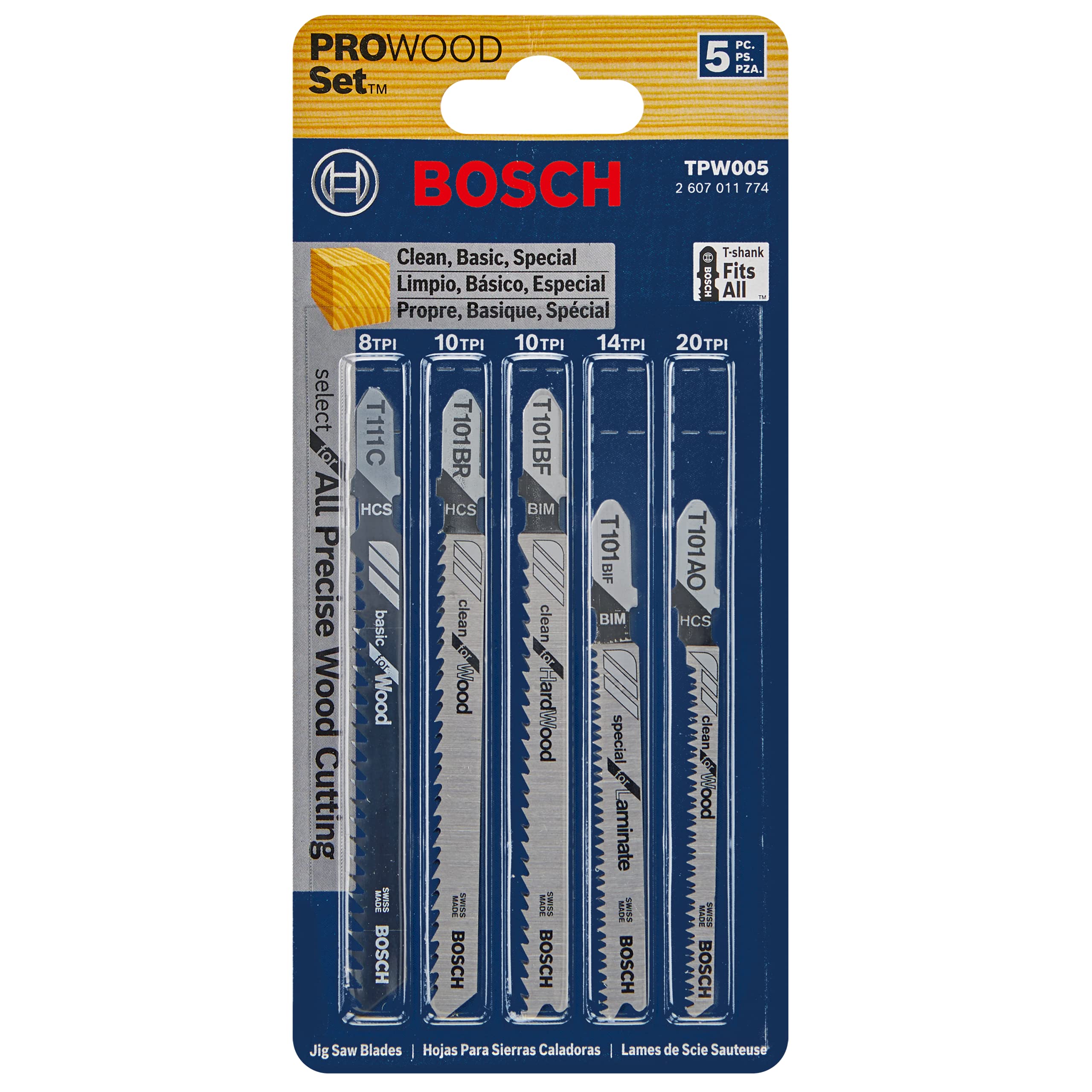 BOSCH TPW005 5-Piece Pro-Wood T-Shank Jig Saw Blade