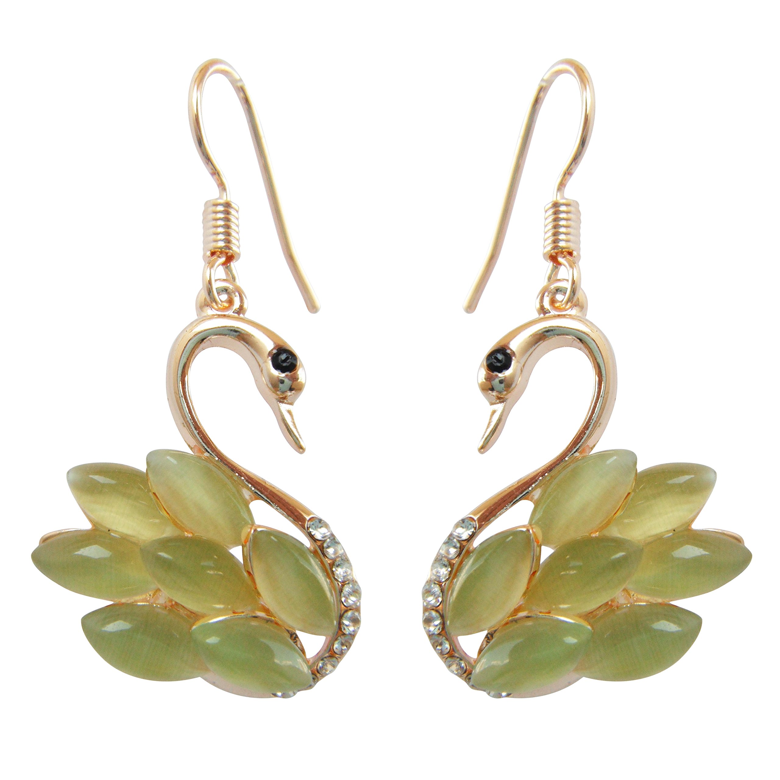 Navachi 18k Yellow Gold Plated Swan Bird Green Opal Crystal Az2107e Dangle Drop Earrings