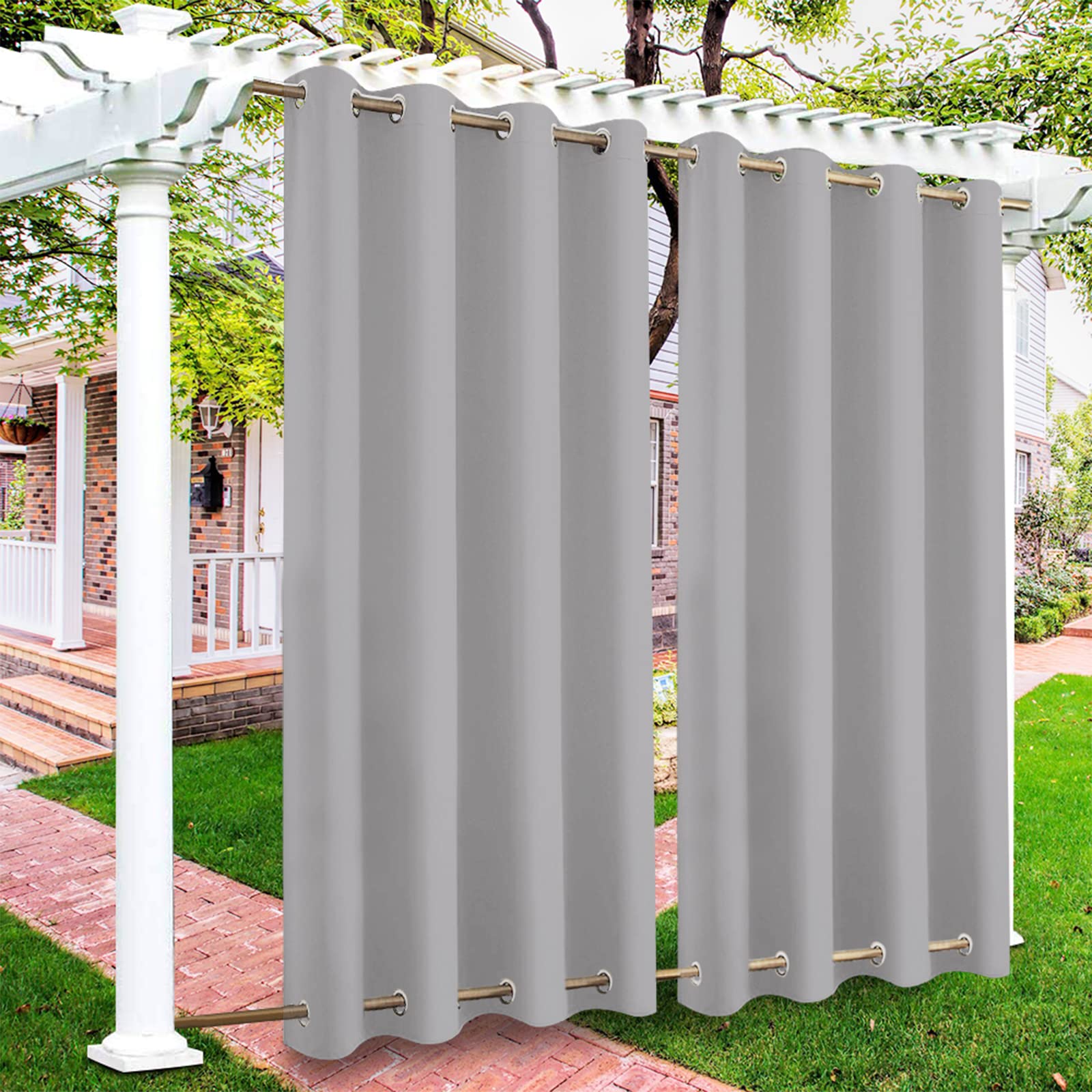 Qelus Outdoor Curtain Waterproof Windproof, Outdoor Curtains for Pergola Garden Gazebo W52''x L108'', Thermal Insulated Blackout Patio Lawn Curtains Drapes Eyelets Top and Bottom, 1 Panel (Grey)