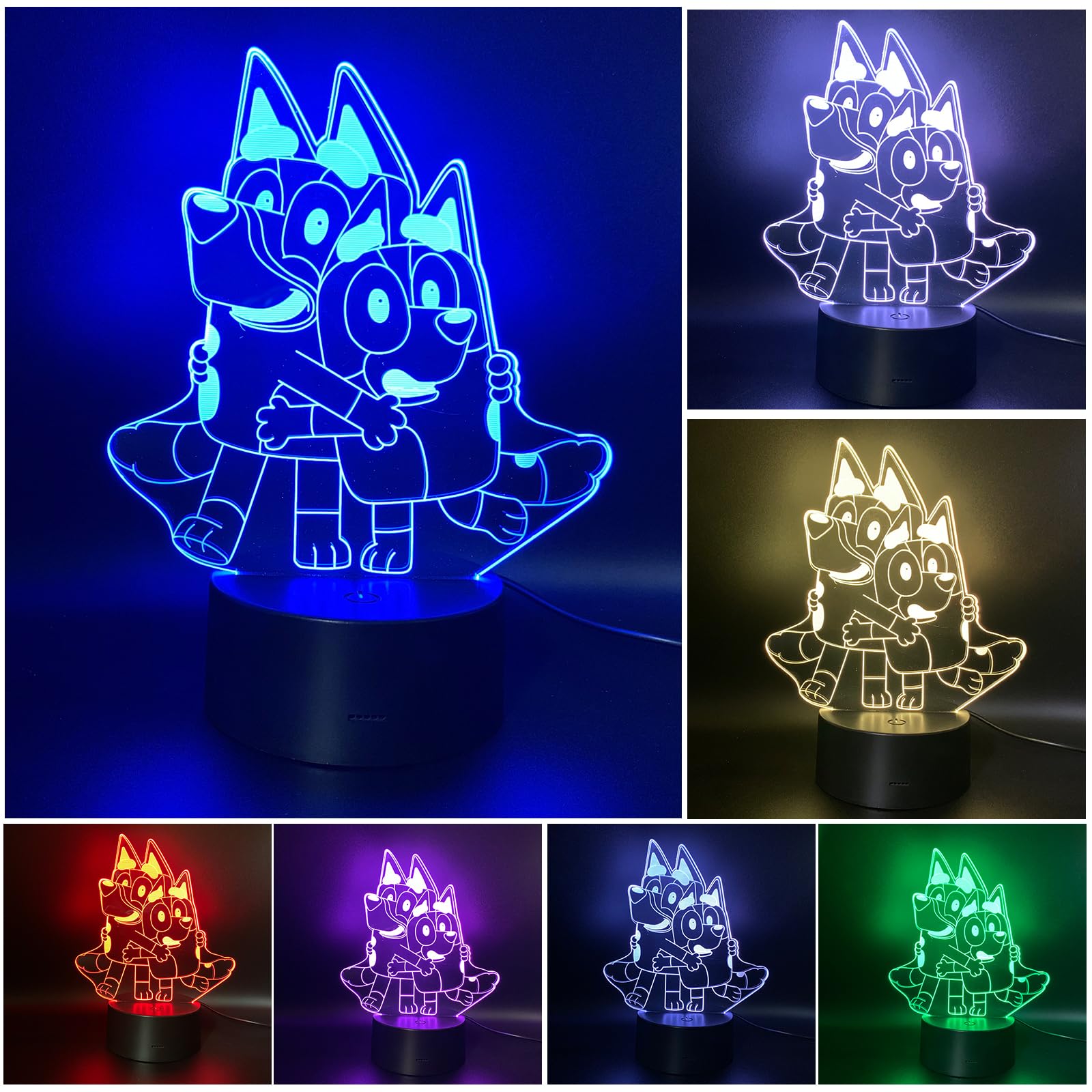 LED Bluey Color Changing USB Night Light for Kids Sleep