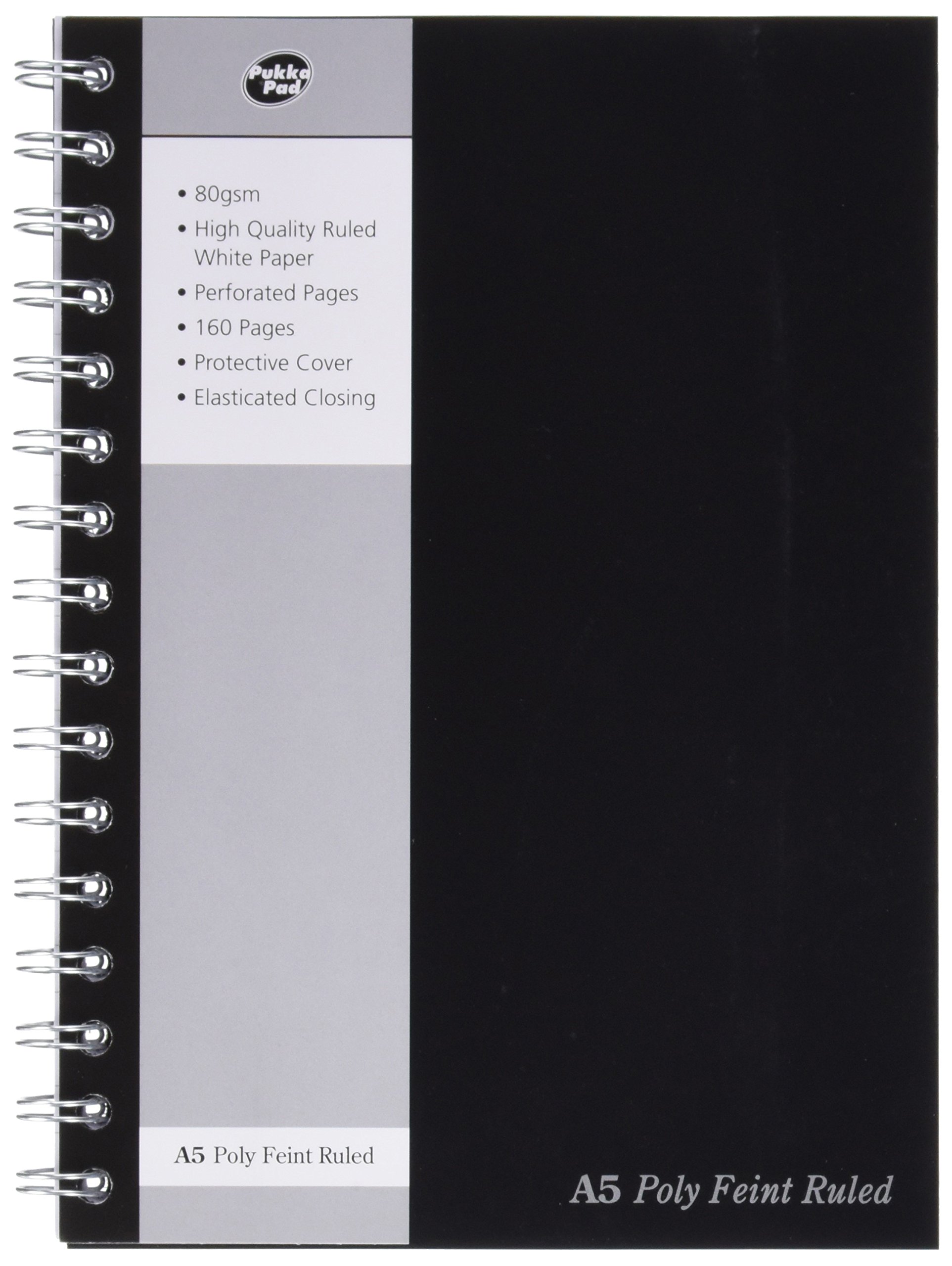 Pukka Pads A5 Ruled Feint Poly Jotta Notebook - Black (160 Pages) Pack of 3