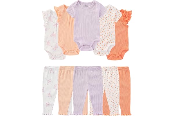 ZAVBABY Baby Girl Bodysuit and Pant Set Cotton Ribbed Mix Summer Infant Girls Clothes Outfits 0-12 Month