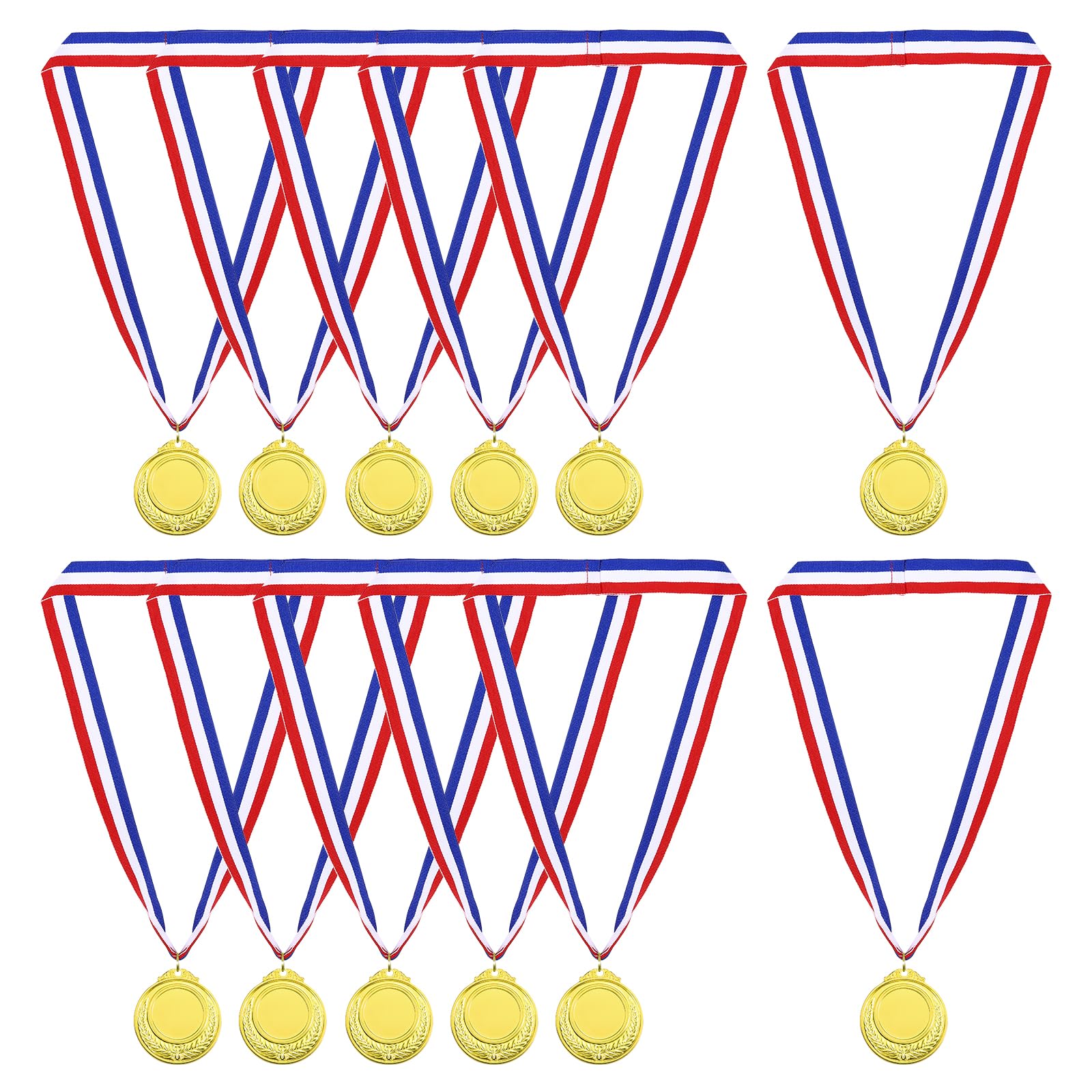 PATIKIL Gold Award Medals, 12 Pcs Blank Style Winner Medals with Neck Ribbon Metal Medals Prizes for Competitions, Party Decorations, Golden