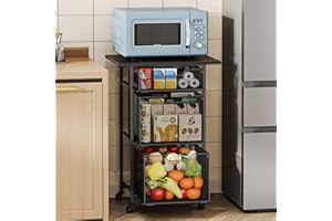 YOCIYOGA Rolling Kitchen Microwave Cart with Drawer, 4-Tier Microwave Stand Utility Cart with Lockable Wheels, Large Capacity Fruit Vegetable Storage Basket, Kitchen Island Cart for Snacks Potato Onion Drinks