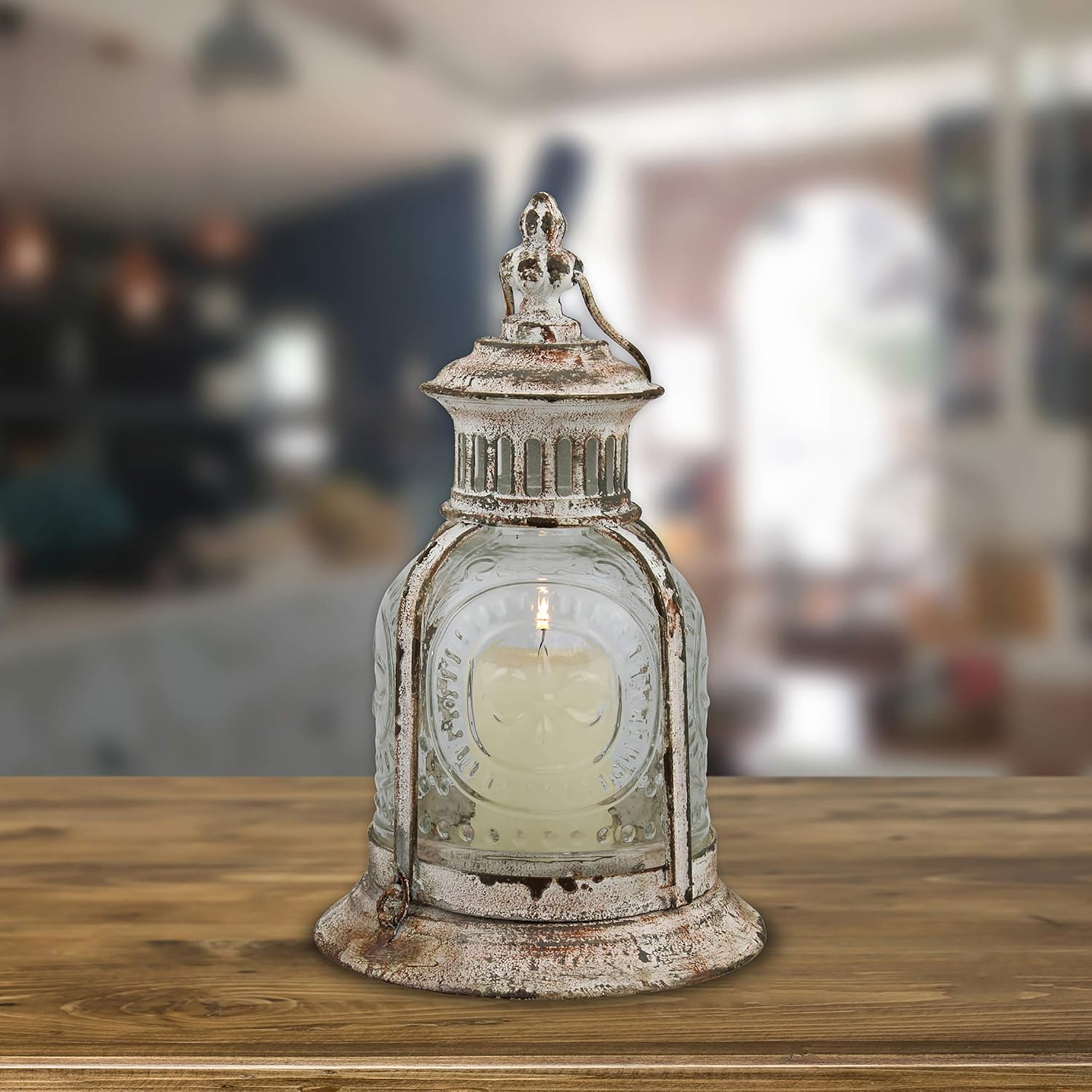 Stonebriar Antique White Metal Candle Lantern, Decoration for Birthday Parties, a Rustic Wedding Centerpiece, or Create a Relaxing Spa Setting, for Indoor or Outdoor Use: Home & Kitchen