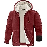 Huzeiwu Men's Acid Wash Sherpa Fleece Lined Jacket Vintage Heavyweight Winter Warm Outdoor Hoodie Coat