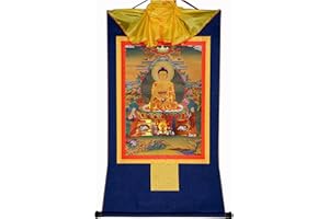 Gandhanra Tibetan Buddhist Thangka Art,Shakyamuni Thangka,Bronzing Printed Buddhist Tapestry Wall Hanging for Zen Home Decor 