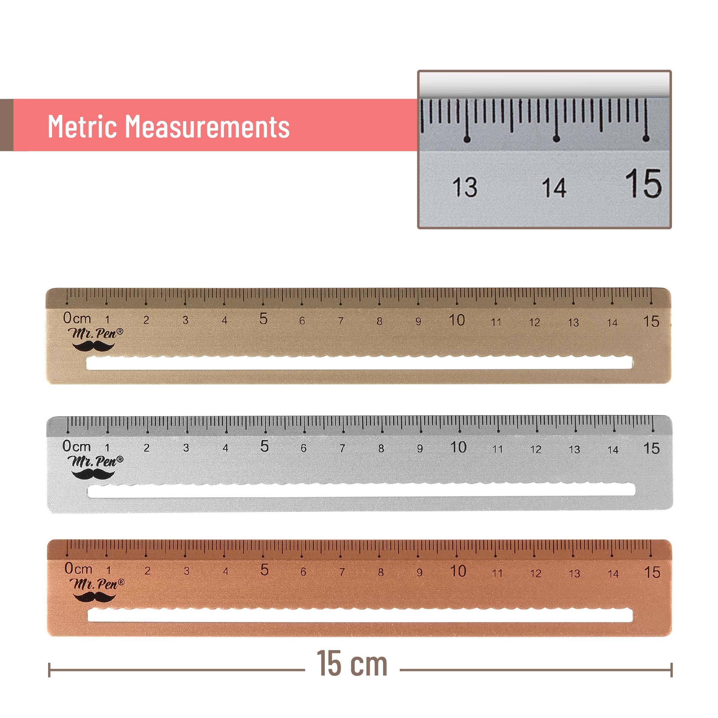 Standed Raier Mua Mr. Pen- Steel Rulers, 3 pcs, 15cm, Silver, Gold, Rose Gold ...