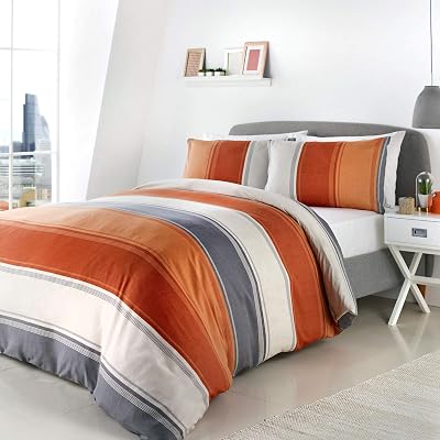 Fusion Orange Wide Stripe Duvet Cover Super King 260x220 Grey Reverse