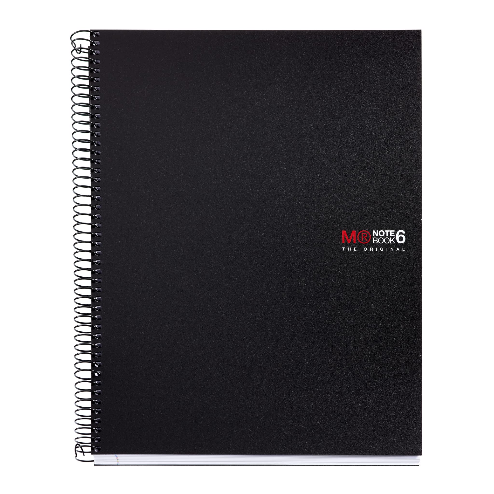 Miquelrius - The Original A4 Notebook, 6 Coloured Stripes, Opaque Polypropylene Cover, Size 210 x 297 mm, 4 Drills, 150 Sheets of 70 g/m², Horizontal Ruled 7 mm, Black