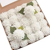 Floroom Artificial Dahlia Flowers 25pcs Real Looking White Foam Fake Roses with Stems for DIY Wedding Bouquets Bridal Shower Centerpieces Floral Arrangements Party Tables Home Decoration